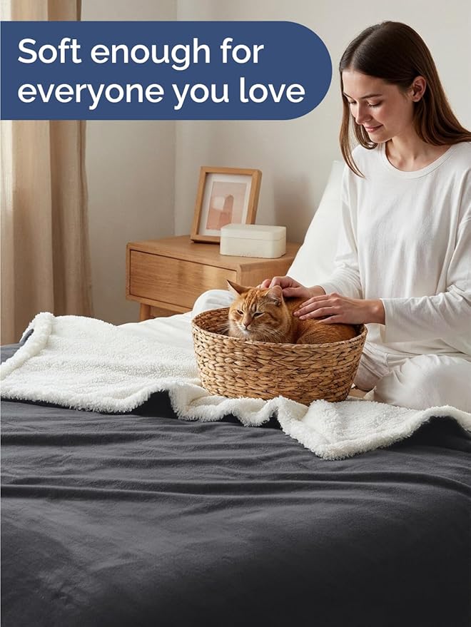 Sherpa Fleece Blanket Twin Size - Reversible Sherpa Fleece Twin Blanket - Super Soft Double Sided for Bed, Sofa, Couch - Thick, Warm, and Plush - Luxurious Bedding for Winter - Dark Grey, 60" x 80"