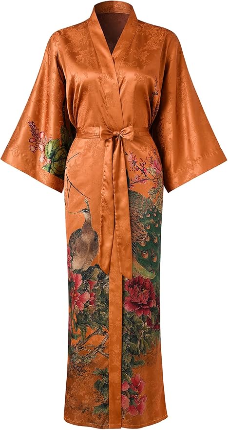 Ledamon Women's Kimono Long Robe - Classic Floral Bathrobe Nightgown