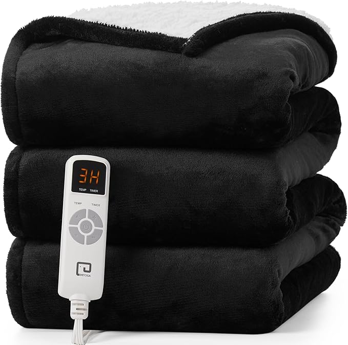 EHEYCIGA Heated Blanket Electric Blanket Full Size - Heating Blanket with 5 Heating Levels & 10 Hours Auto Off, Soft Cozy Sherpa Washable Blanket with Fast Heating, 72 x 84 Inches, Black
