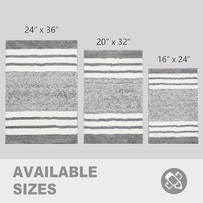 CozeCube Bath mats for Bathroom Non Slip, Fluffy Absorbent Microfiber Bath mat Washable, Aesthetic Bathroom Rugs, Cute Grey Striped Bath mat, Grey, 32" x 20"