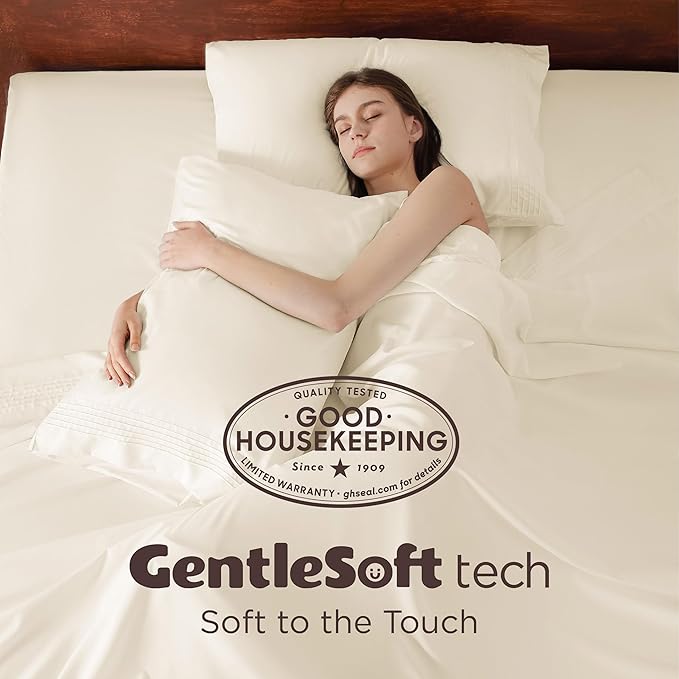 Bedsure Deep Pocket Twin Sheets Set - Fits Mattresses Up to 21 Inches Thick -3 Piece GentleSoft Bed Sheets, Moisture Wicking, Soft & Cooling Bedsheet & Pillowcases, Easy & Secure Fit, Ivory