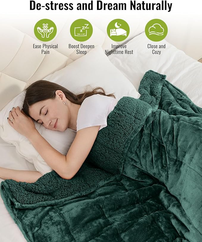 Uttermara Weighted Blanket for Adults, Queen Size Heavy Blanket with Reversible Soft Shiny Velour Fleece and Cozy Warm Sherpa for Couch Bed, Calming and Relaxing, 60 x 80 inches 15 lbs, Green