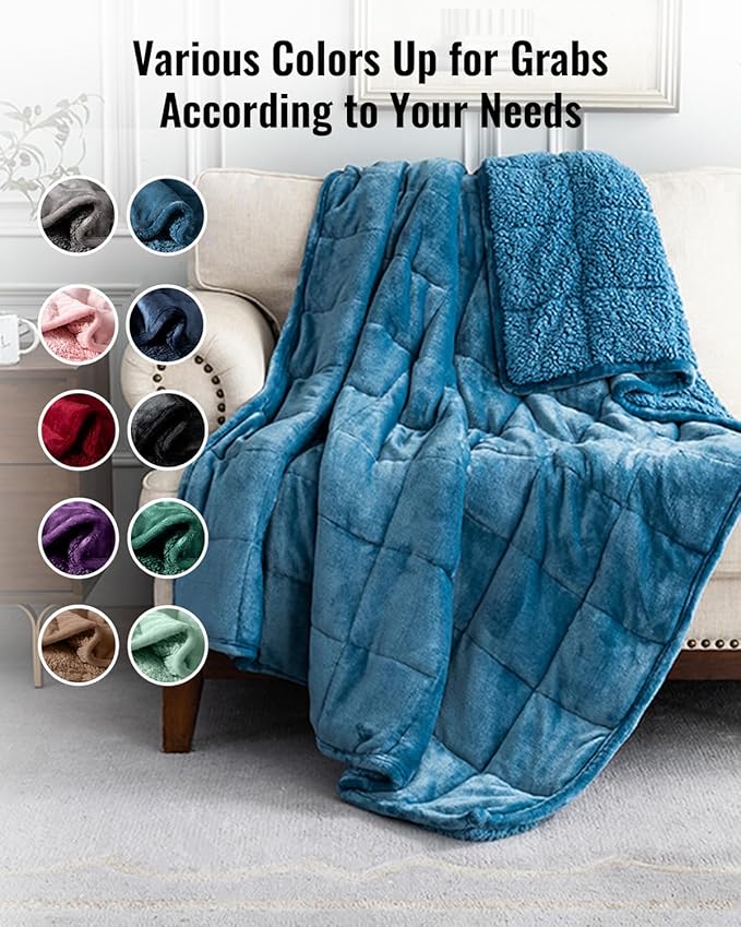 Uttermara Sherpa Fleece Weighted Blanket 20 lbs for Adult, Unicolor Ultra-Soft Fleece and Sherpa, Dual Sided Cozy Plush Blanket for Sofa Bed, 60 x 80 inches, Slate Blue