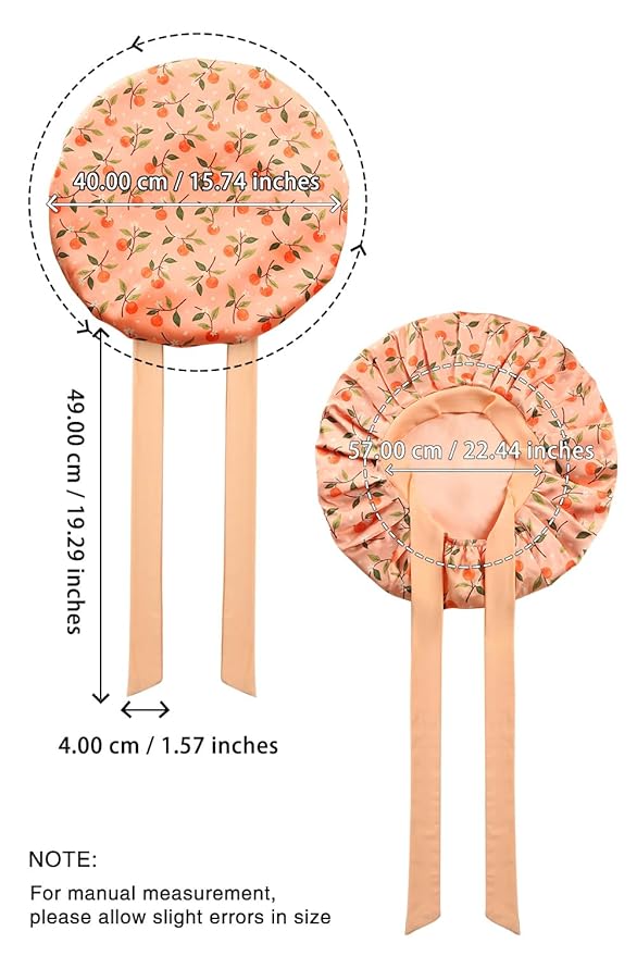 Floral Satin Bonnet For Sleeping Women Double Layer Pleated Design Adjustable Shower Cap For Curly Hair Orange