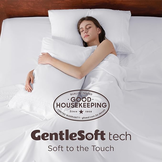 Bedsure Deep Pocket Full Size Bed Sheets Set - Fits Mattresses Up to 21 Inches Thick - 4 Piece GentleSoft Bed Sheets, Moisture Wicking, Soft & Cooling Bedsheet & Pillowcases, Easy & Secure Fit, White