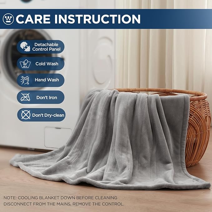 Westinghouse Electric Blanket Heated Throw, Super Cozy Soft Flannel 50"" x 60"" Heated Throw with 6 Fast Heating Levels & 2-10 Auto-Off, Machine Washable, ETL&FCC Certification, Light Grey