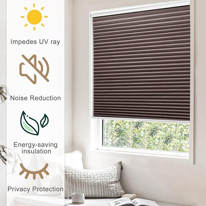 MYshade 1.5-Inch Cellular Cordless Blackout Shades,Thermal Insulating Noise Reducing Waterproof Blinds,Honeycomb Window Treatments for Indoor Light Control (Taupe-40 W x 72" H)