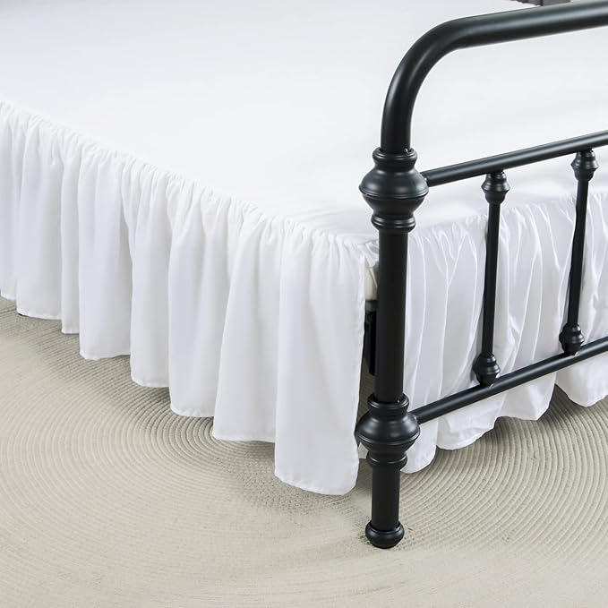 Bed Skirt King Size Ruffled Bed Skirts with Split Corners,14 Inch Drop Dust Ruffle Bed Skirt with Platform, White