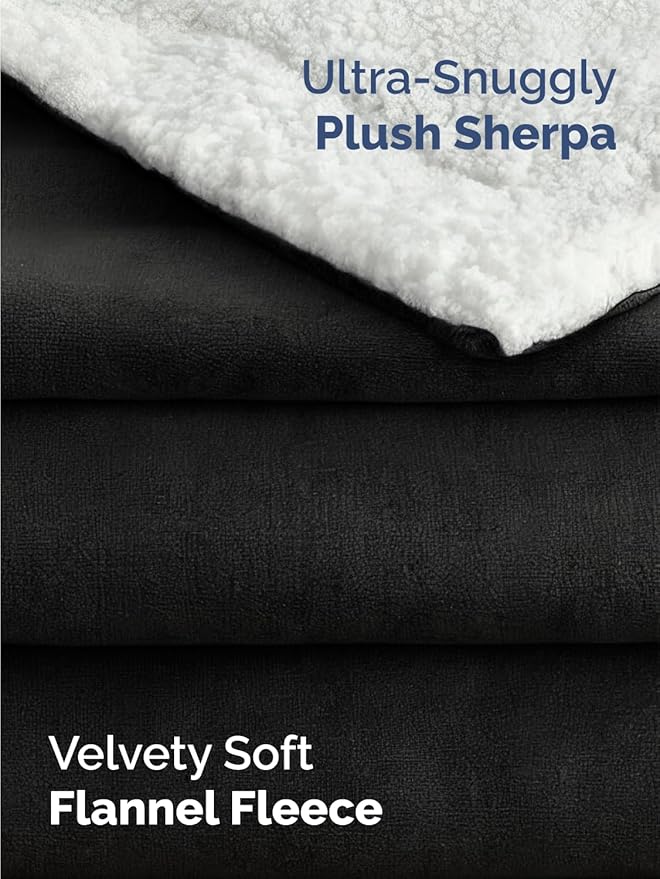 Sherpa Fleece Blanket Twin Size - Reversible Sherpa Fleece Twin Blanket - Super Soft Double Sided for Bed, Sofa, Couch - Thick, Warm, Fuzzy and Plush - Luxurious Bedding for Winter - Black, 60" x 80"