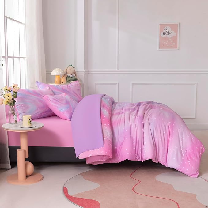6Pcs Girls Comforter Sets Queen for Girls Kids, Gradient Colorful Rainbow Bedding Set Queen Bed in A Bag (1 Comforter, 1 Flat Sheet, 1 Fitted Sheet, 1 Cushion Cover, 2 Pillowcases)