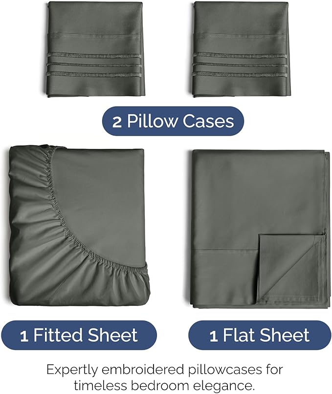 King Size 4-Piece Sheet Set - Extra Soft, Breathable & Cooling - Hotel Luxury Durable Bed Sheets - Deep Pockets, Easy-Fit & Wrinkle-Free - Dark Slate Grey Oeko-Tex
