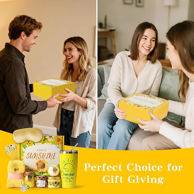 Get Well Soon Gift Baskets for Women, 10pcs Self-Care Package, Relaxation Spa Gift Basket for Mom Wife Grandma Daughter Friends Sister, Sunshine Birthday Gift Set Idea for Women Who Have Everything