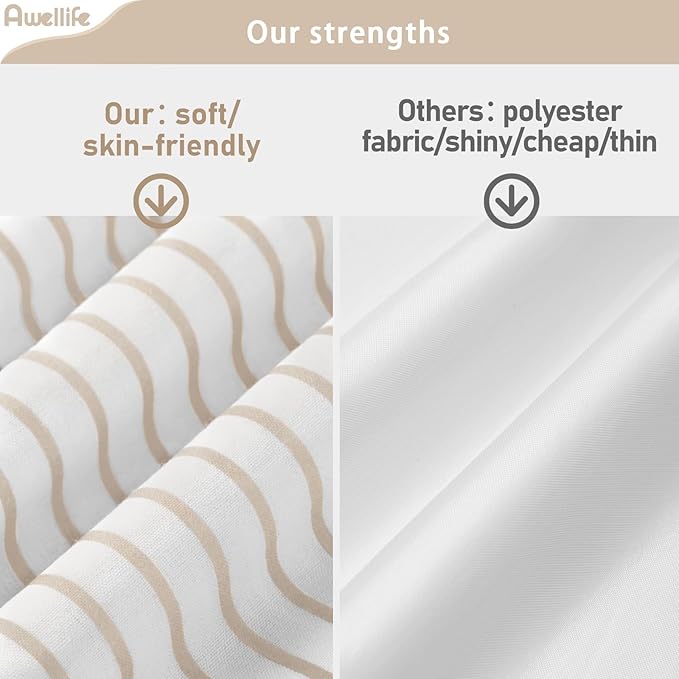 Awellife Boho Beige Shower Curtain for Bathroom Stripe Tassel Shower Curtain 54 X 72 Inches Farmhouse Cotton