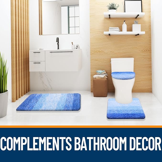 OLANLY Soft Microfiber Bathroom Toilet Lid Cover, Machine Washable Covers, 17.5x15, Stays in Place Rubber Backing, Fits Most Round, Elongated and Oblong Lids, Accessories Decor, Light Royal Blue