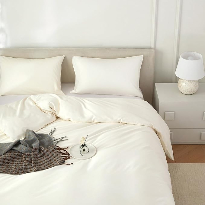 Duvet Cover Queen Size 100% Egyptian Cotton Duvet Cover Set,1600 Thread Count Feel Super Soft Comfortable Chic Lightweight 3 PCs Home Bedding Set (Cream White, 90''x90''