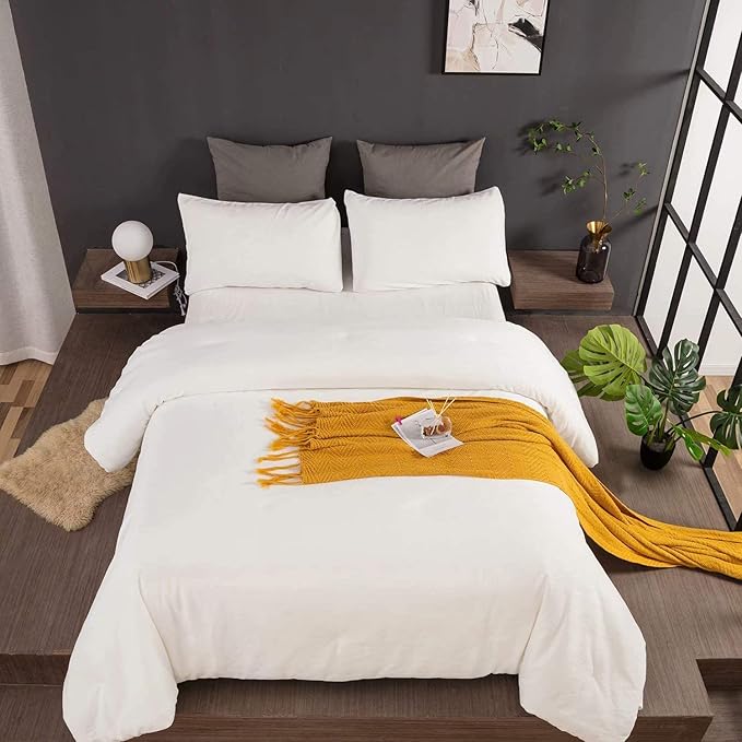 Cottonight Twin Velvet Comforter Set - Plush Fluffy Flannel Bedding - Modern Solid White Blanket Quilts - Soft Thick Warm Plain White Comforter Set for Women & Men