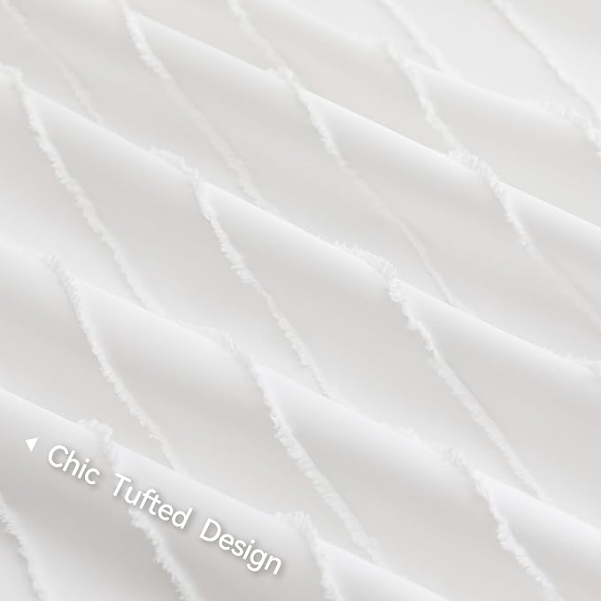 JELLYMONI Duvet Cover Super King Size White - 3PCS Boho Striped Duvet Cover Set Polyester Tufted Bohemian Textured Comforter Cover 116×98in with Corner Ties & Zipper and 2 Pillowcases