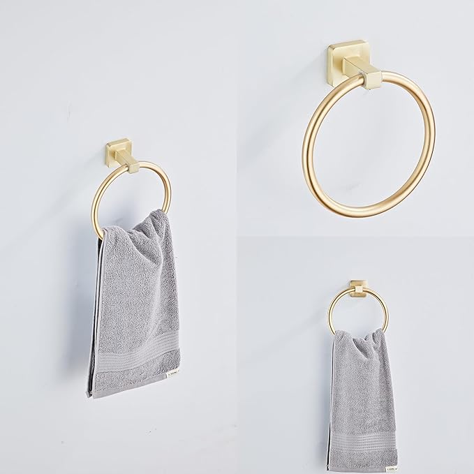 Brusehd Light Gold Bathroom Hardware Set 4 Pieces,Bathroom Accessories Set Stainless Steel Wall Mounted, Hand Towel Bar, Towel Ring, Robe Towel Hooks,Toilet Paper Holder,Towel Bar Set, 23.6 Inch…