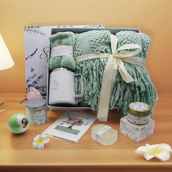 Gift Baskets for Women, Comfort Get Well Soon Gift Basket with Tassel Blanket, Self Care Gifts for Women, Mom, Wife, Sister, Thank you, Sympathy Inspirational Friendship Birthday Care Package Spa Kit