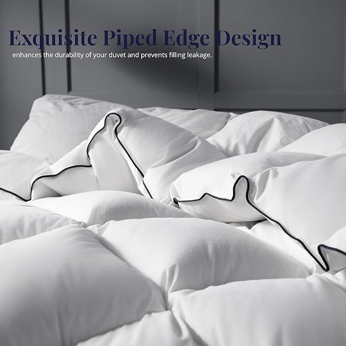 Ubauba Goose Feather Down Fiber Comforter Oversized Queen Size - 100% Cotton White Fluffy Duvet Insert - Hotel Luxury Bedding Comforter All Season Medium Warmth 98x98 Inch
