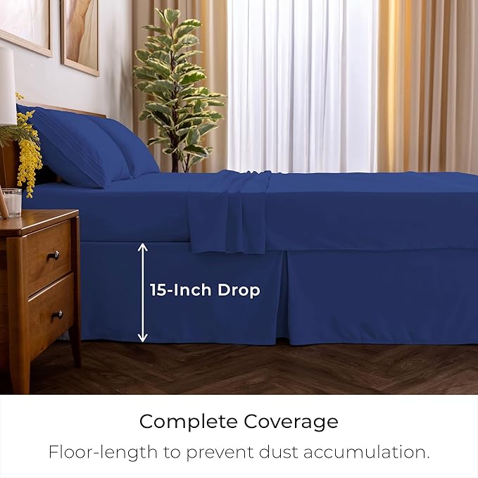 Mellanni Bed Skirt Twin XL Size - Bed Skirting - 15-Inch Tailored Drop Pleated Dust Ruffle - Hotel Luxury Bedding - Wrinkle, Fade, Stain Resistant - 1 Bedskirt (Twin XL, Royal Blue)
