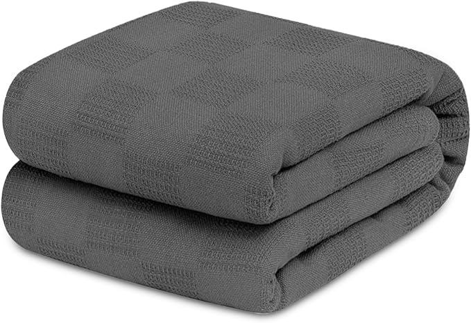 Avalon Bedding 100% Cotton Blankets King Size Thermal Blanket (108"x90") - Perfect Cotton Blanket King Size for Layering Bed in Any Season - Cotton Blankets for Bed (Grey)