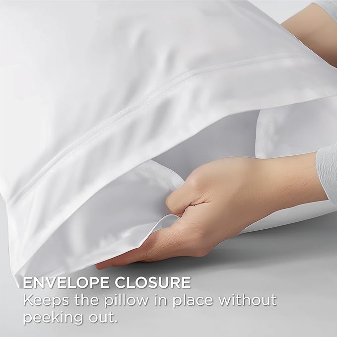 Bedsure King Size Pillow Cases Set of 2, Cooling Pillow Cases King, Rayon Derived from Bamboo White Pillowcases, Breathable & Silky Soft Cool Bedding Pillow Covers with Envelope Closure, 20x36 Inches