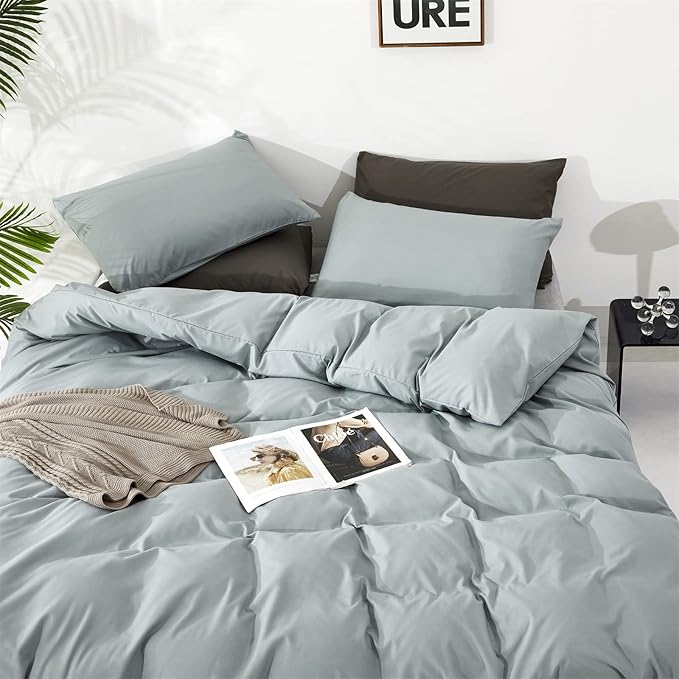 Cottonight Blue Comforter Set Bedding Set Solid Dusty Blue Blanket Quilts Modern Classic Soft Breathable Simple 3 Piece Women Men Comforter Set for Full Bed Teens Kids