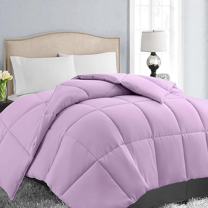 EASELAND Full Size Down Alternative Comforter - Quilted Duvet Insert for All Seasons, Soft Lightweight with Corner Tabs, Summer Winter Warm Bedding, Lavender 82×86 Inches