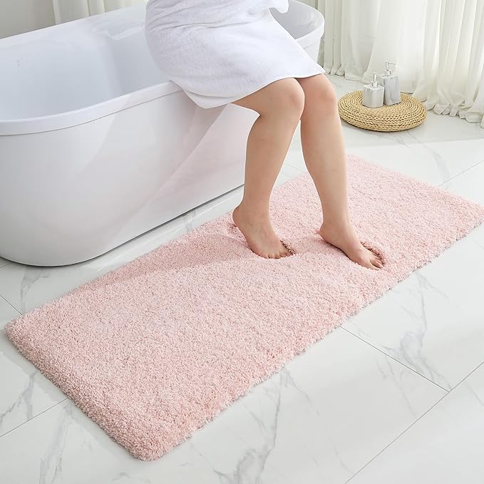 Pink Bathroom Runner Rug 24x59 Non Slip Fluffy Long Bath Mat for Bathroom Floor Washable Plush Luxury Bath Rug for Tub Absorbent Shower Sink Mat Bedside Rug