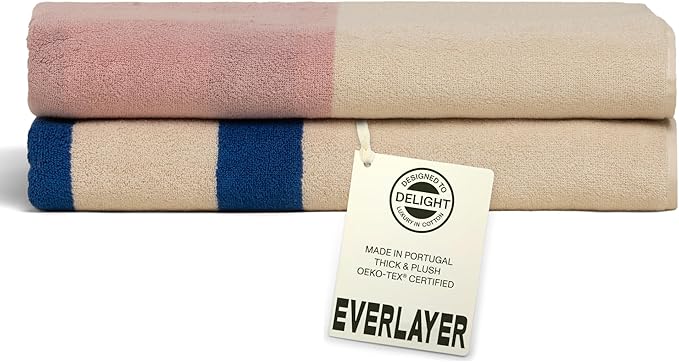 Towels - Ultra Soft, Thick and Plush, Reversible - 2 PC Luxury Bath Sheets (35"x 70"), 550 GSM,100% Combed Cotton, Made in Portugal, Perfect for Home and Bathroom, Calamine Sky-Janus