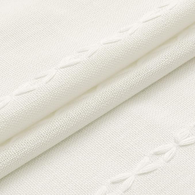 MitoVilla White Boho Extra Long Shower Curtain 72 x 84, Modern Farmhouse 84 inch XL Rustic Polyester Linen Tassel Heavy Duty Shower Curtain Set with Hooks for Cottagecore Country Bathroom Decor Ivory