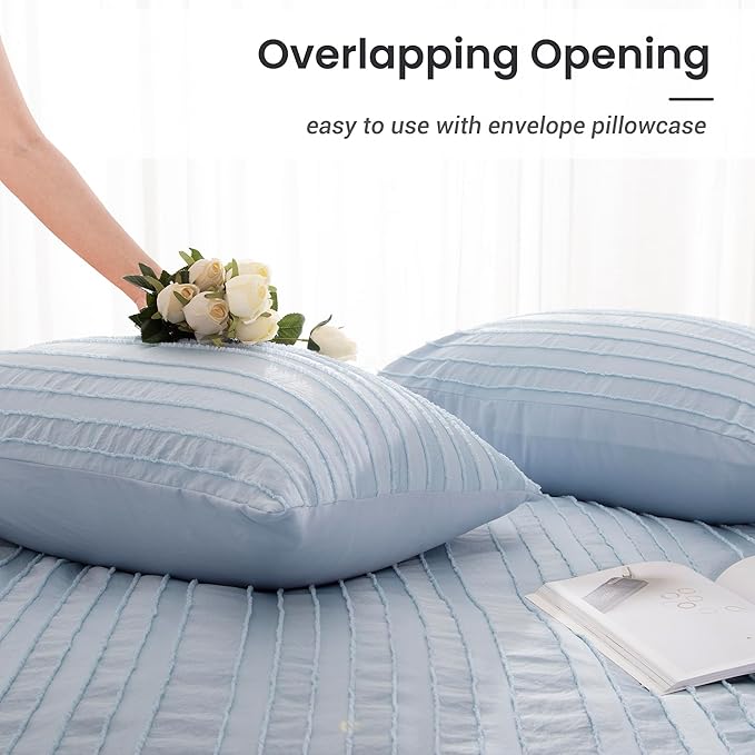 NEXHOME PRO Duvet Cover King Size, Blue 3 Pieces Boho Tufted Duvet Cover Set, Soft and Lightweight Microfiber Comforter Cover Set for All Season (Blue King, 104 x 90)-No Comforter