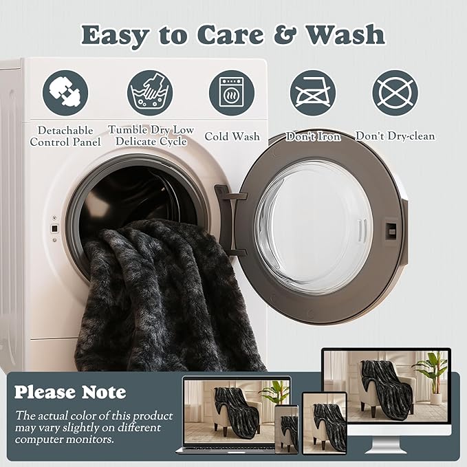 Heated Throw Blanket Faux Fur & Sherpa, Safe Electric Blanket ETL & FCC Certified, Soft Warm 6 Heating Levels & 4 Hours Auto-Off, Machine Washable, 50"x60" Dark Grey