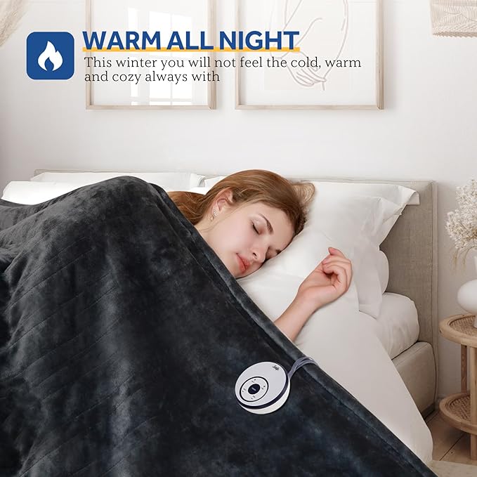 Sealy Electric Blanket King Size 100"x90", Soft Double Flannel Heated Blanket with 10 Heat Levels & 1-12 Hours Auto Shut Off, Machine Washable, Even Heat Distribution, Charcoal