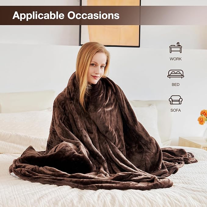 Electric Heated Blanket Full Size 72”x84”,Cozy Soft Warmth with 5 Heating Settings 10 Hours Auto-Off, Long Cord Energy-Saving, for Bed, Fast Heating Machine Washable, Dark Brown