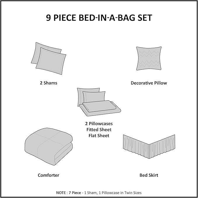 Madison Park Essentials Full Comforter Set, Bed in a Bag Full, Watercolor Print Coastal Comforter & Chambray Cotton Sheet Set, All Season Bedding Set, Saben, Taupe Full (78 in x 86 in) 9 Piece