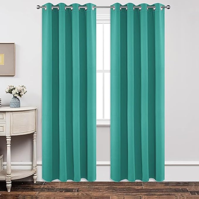 Joydeco Blackout Curtains 63 Inch Length 2 Panels Set, Thermal Insulated Long Curtains& Drapes 2 Burg, Room Darkening Grommet Drapes for Living Room Bedroom Window (W52 x L63 Inch, Peacock Blue)