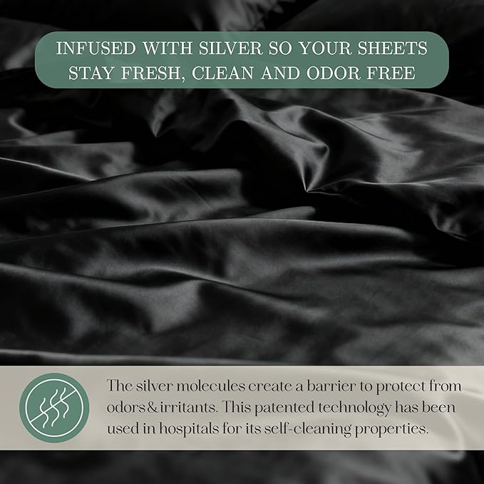 CASILVA Eucalyptus Sheets - Infused with Silver for Anti-Odor, Softer Than Silk Fibers, More Cooling Than Cotton - Perfect for Hot Sleepers & Sensitive Skin - 100% Tencel Lyocell - Queen Sheet Set
