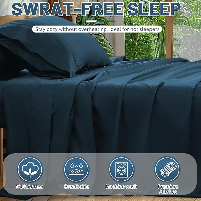 Extra Deep Pocket California King Sheets 18-24 Inch 1000 Thread Count 100% Egyptian Cotton Sateen Weave Soft Breathable 4 Pieces（California King,Navy）