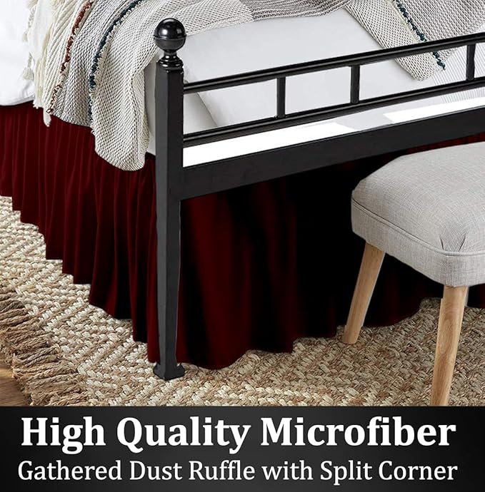 Ruffled Bed Skirt with Split Corners, Burgundy, Full 18 Inch Drop Bedskirt, Hotel Quality Brushed Microfiber Wrinkle Free Dust Ruffle Bed Skirt Full Size