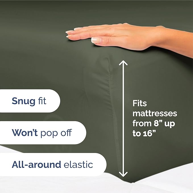 King Size 4-Piece Sheet Set - Extra Soft, Breathable & Cooling - Hotel Luxury Durable Bed Sheets - Deep Pockets, Easy-Fit & Wrinkle-Free - Dark Olive Grey Oeko-Tex