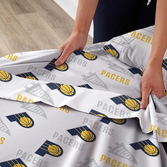 Northwest Officially Licensed Indiana Pacers NBA Queen Size Sheet Set – Soft Team Logo Bedding for Dorms, Bedrooms, Fan Caves & Game Day Style