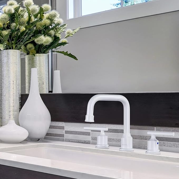 WOWOW 3 Hole Bathroom Faucet White Bathroom Sink Faucet 2 Handle Vanity Tap Lavatory Elegant Basin Mixer Tap with Drain
