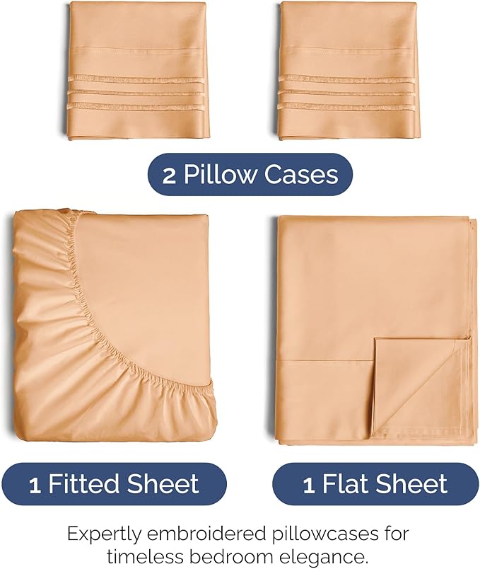 King Size 4 Piece Sheet Set - Extra Soft, Breathable And Cooling Sheets - Hotel Luxury Durable Bed Sheets for Women & Men - Deep Pockets, Easy-Fit & Wrinkle-Free Sheets - Peach Oeko-Tex Bed Sheet Set