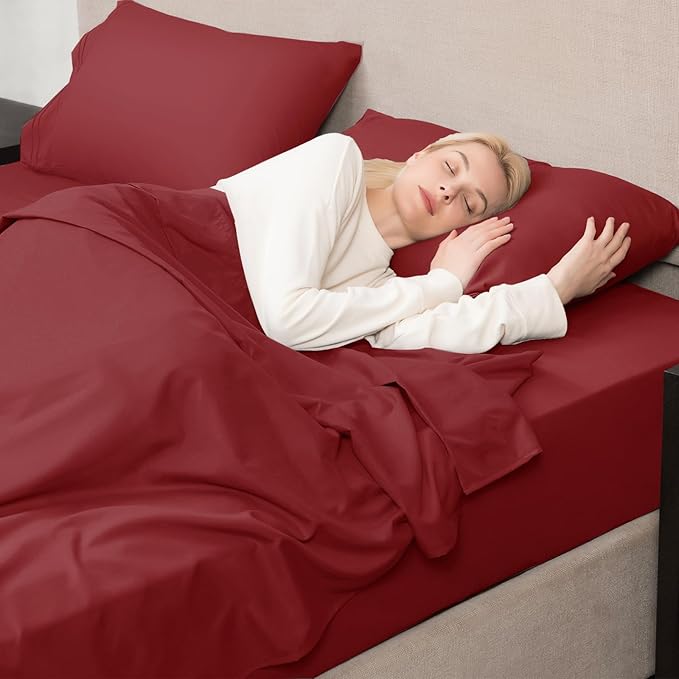 Mejoroom King Size Bed Sheet Set - Hotel Luxury 1800 Bedding Sheets & Pillowcases - 16" Deep Pocket Fitted Sheet, Soft, Breathable, Wrinkle & Fade Resistant - 4 Piece(King, Burgundy)