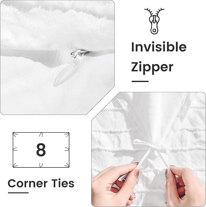 NEXHOME PRO California King Duvet Cover, White 3 Pieces Boho Tufted Duvet Cover Set, Soft and Lightweight Microfiber Comforter Cover Set for All Season (White Cal King, 104 x 98)-No Comforter