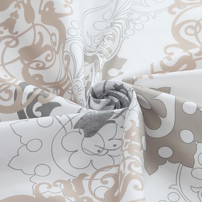 Fabric Shower Curtain 78 Inches Long, White and Beige Boho Damask Print Shower Curtains for Bathroom, 72" W x 78" H