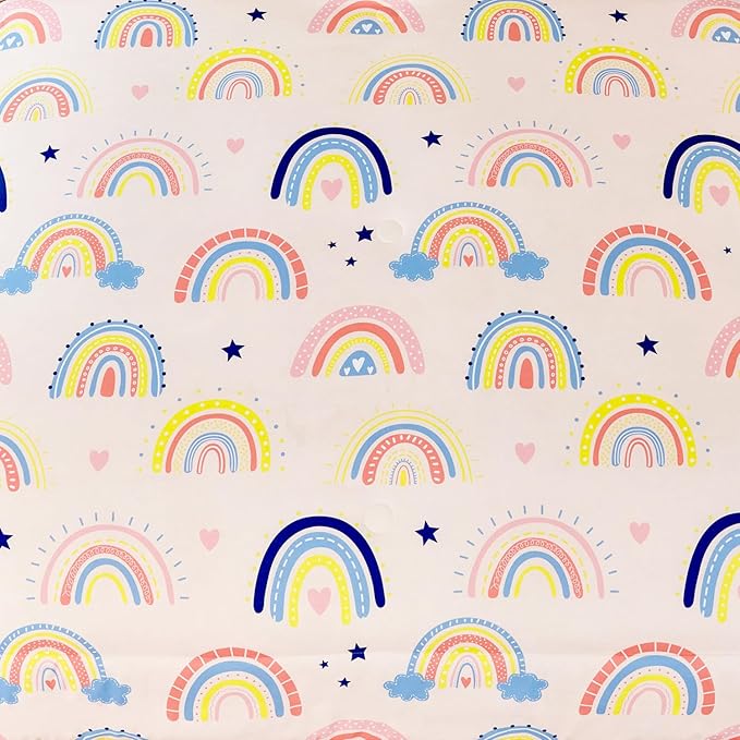 ANGIYUIN 6Pcs Beige Rainbow Queen Comforter Set Cartoon Rainbow Love Hearts and Stars Girl Bedding Set for Kids Girls Cute Soft Kid Bed in A Bag with Rainbow Comforter, Sheets, Pillowcases