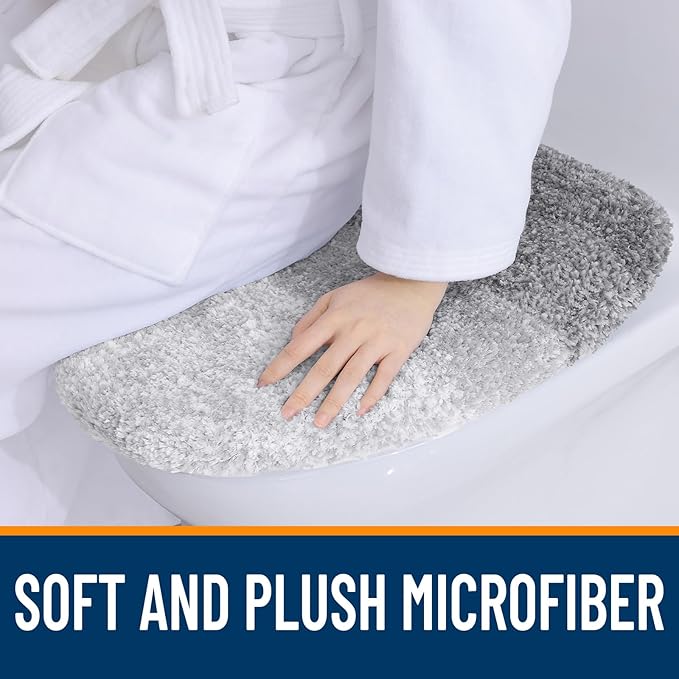 OLANLY Soft Microfiber Bathroom Toilet Lid Cover, Machine Washable Covers, 17.5x15, Stays in Place Rubber Backing, Fits Most Round, Elongated and Oblong Lids, Accessories Decor, Light Gray